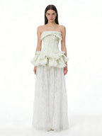 tiffany fitted lace-paneled Strapless maxi dress in green