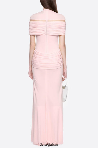 megan ruched Knit patchwork maxi dress in pink