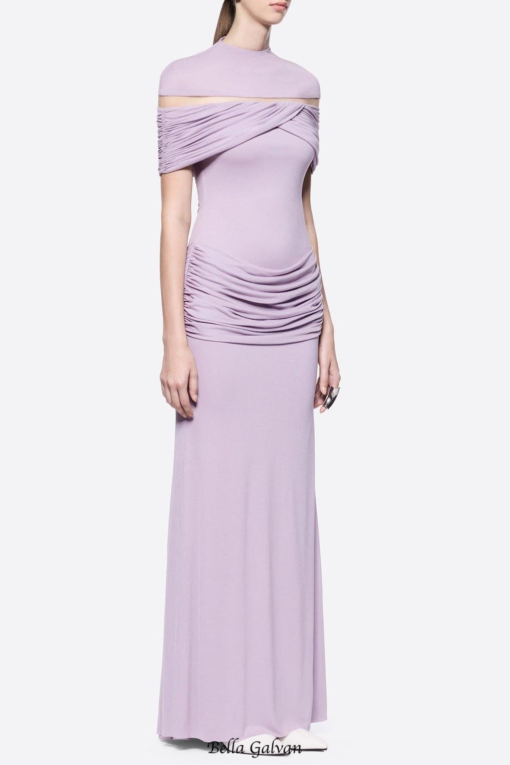 megan ruched Knit patchwork maxi dress in Purple