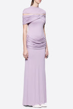 Megan Ruched Knit Patchwork Maxi Dress In Purple