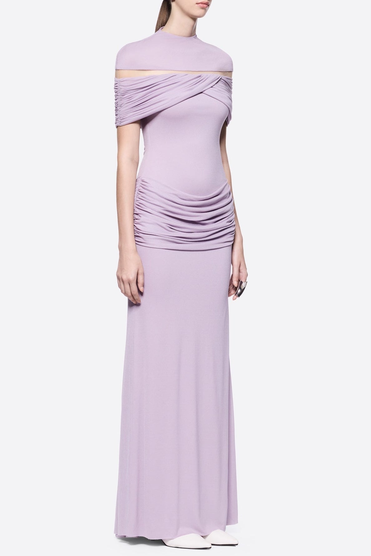Megan Ruched Knit Patchwork Maxi Dress In Purple
