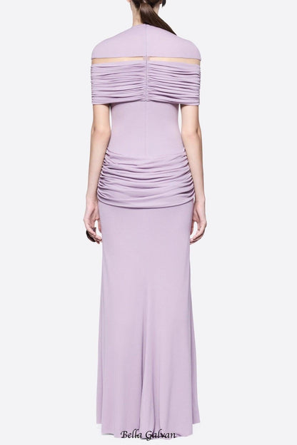 megan ruched Knit patchwork maxi dress in Purple