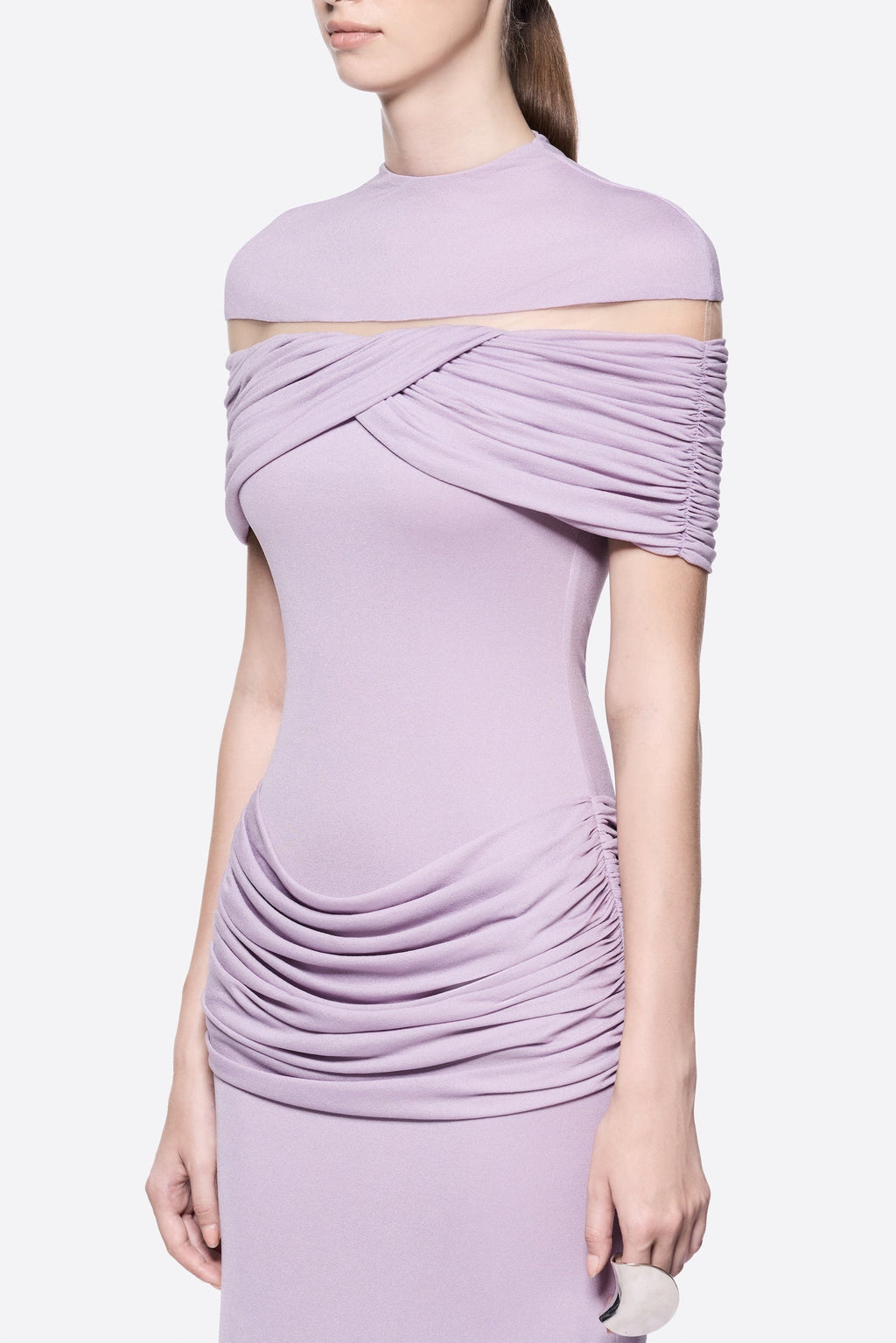 Megan Ruched Knit Patchwork Maxi Dress In Purple