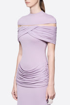Megan Ruched Knit Patchwork Maxi Dress In Purple