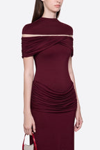 megan ruched Knit patchwork maxi dress in Sangria Red