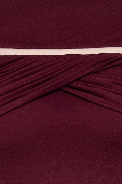 megan ruched Knit patchwork maxi dress in Sangria Red