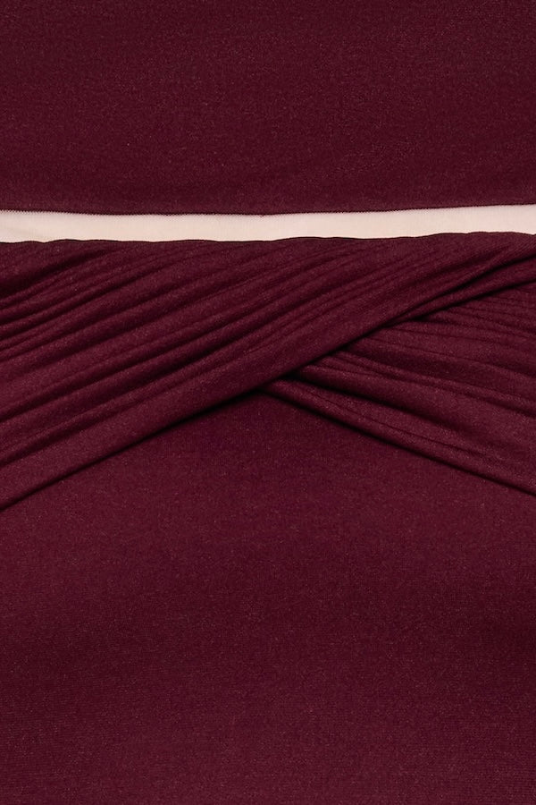 Megan Ruched Knit Patchwork Maxi Dress In Sangria Red