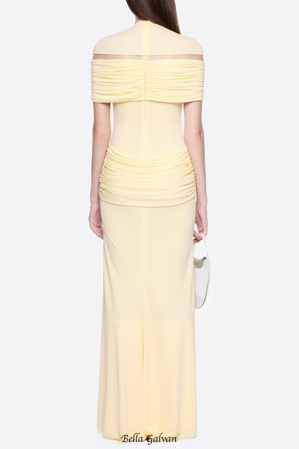 megan ruched Knit patchwork maxi dress in yellow