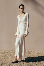 Flowering Girl Women Pamela V-Neck Lace See-Through Maxi Dress In White