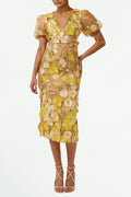 Flowering Girl Women Ereen Puff Sleeves V-Neck Flower Midi Dress