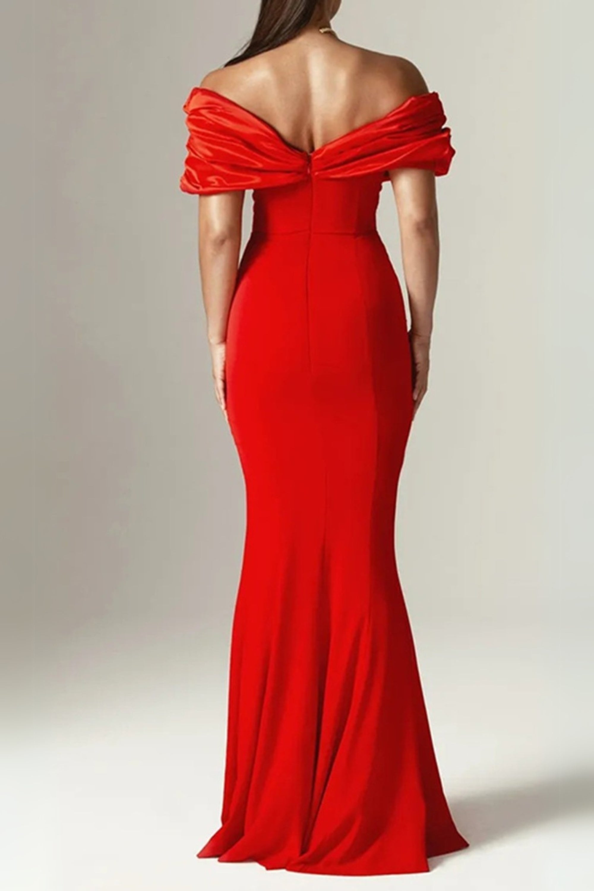 Flowering Girl Women Sophia Off Shoulder Ruched Maxi Slit Dress In Red