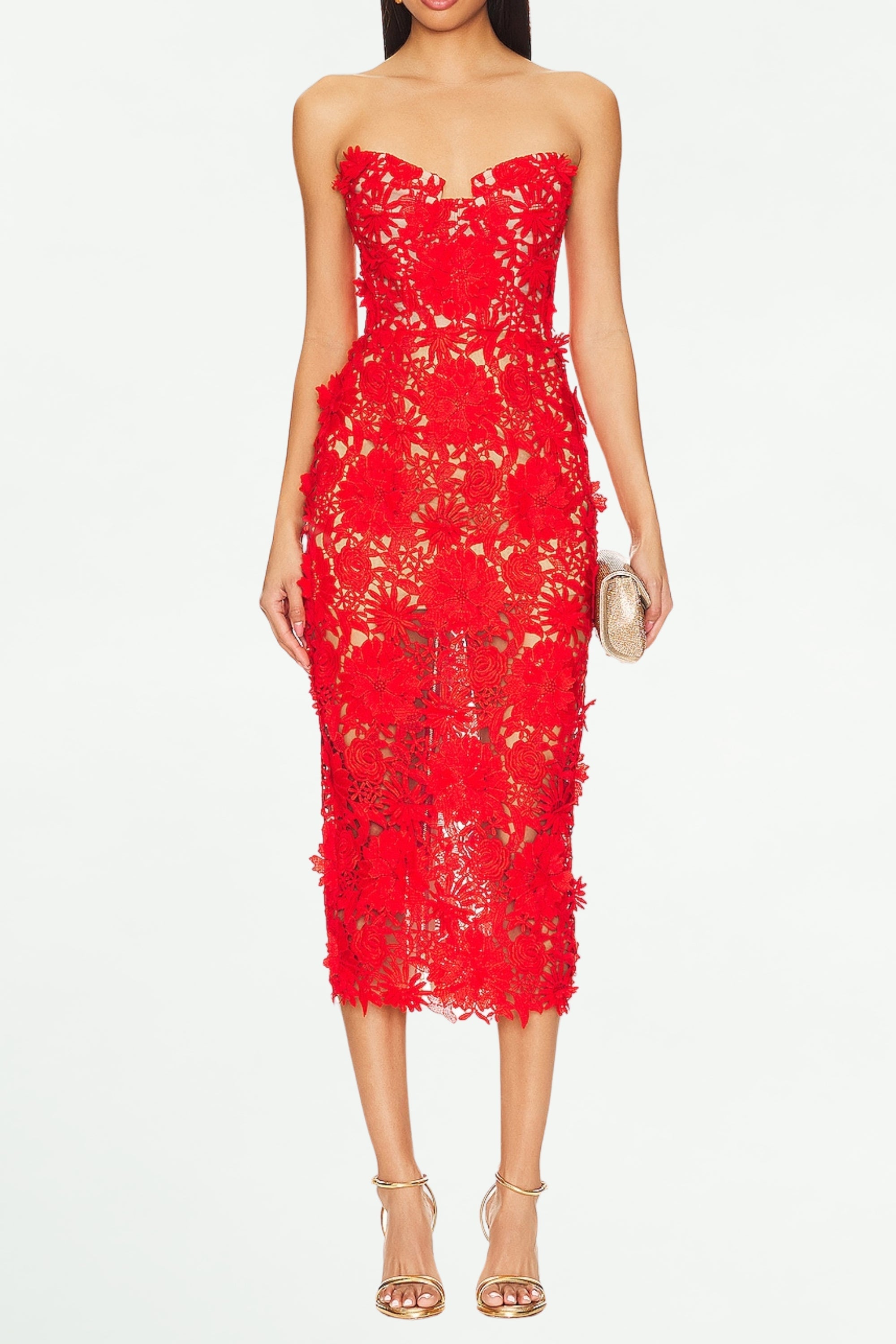 Flowering Girl Women Off-Shoulder Floral Midi Dress In Red