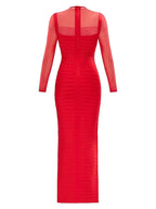 Tina Red Long-Sleeve Mesh See-Through Bandage Maxi Dress