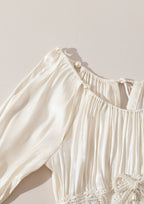 Flowering Girl Women Square neck puff sleeve lace satin maxi dress - white