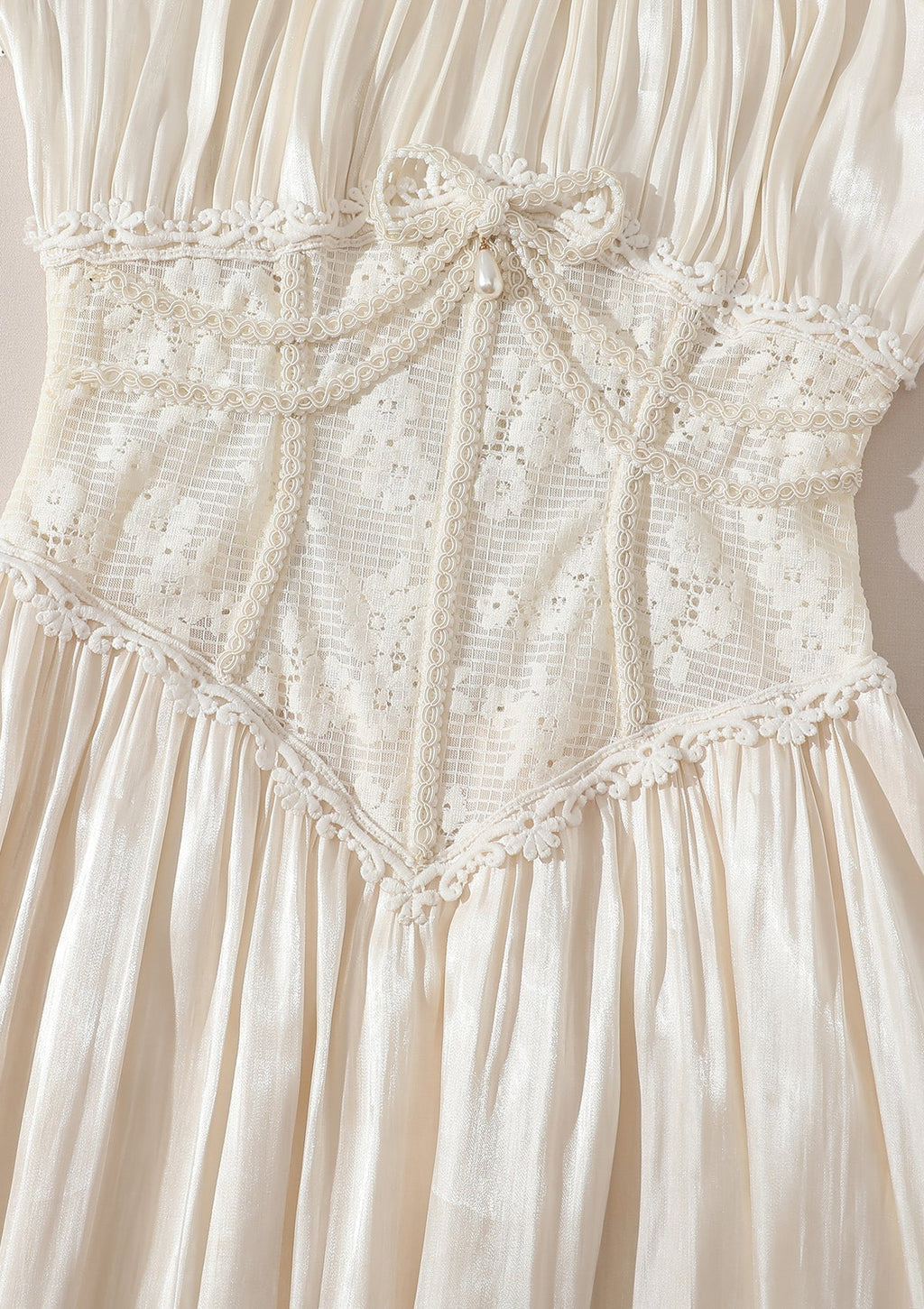 Flowering Girl Women Square neck puff sleeve lace satin maxi dress - white