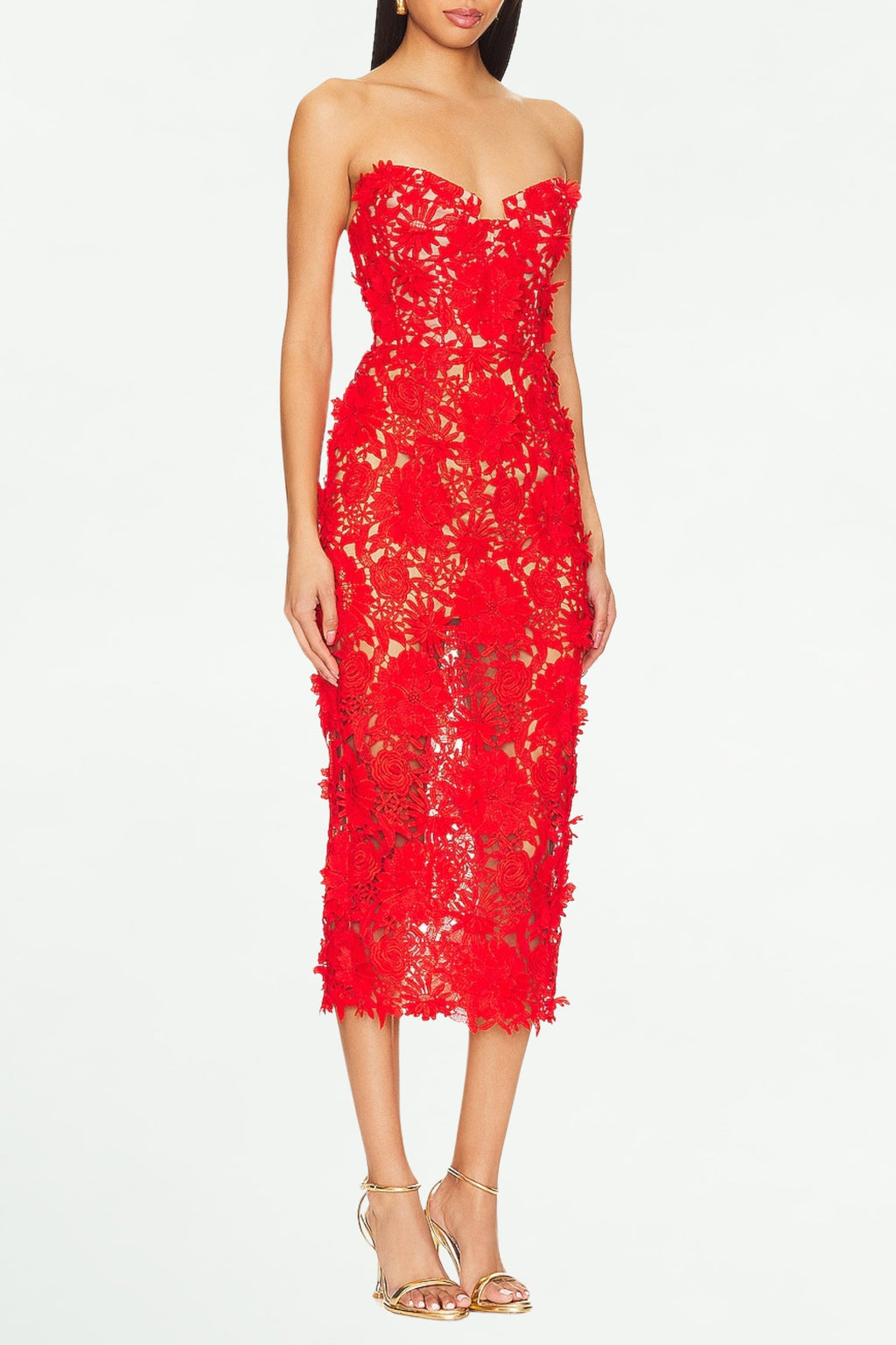Flowering Girl Women Off-Shoulder Floral Midi Dress In Red