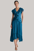 Flowering Girl Women Ruffled Crinkle-Textured Maxi Dress in dark blue