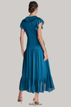 Flowering Girl Women Ruffled Crinkle-Textured Maxi Dress in dark blue