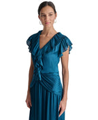 Flowering Girl Women Ruffled Crinkle-Textured Maxi Dress in dark blue
