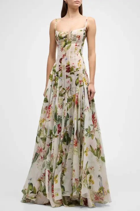 Flowering Girl Women Multicolor Floral Print Fauna Gazar Gown