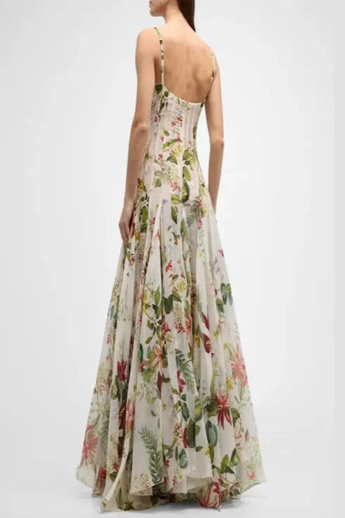 Flowering Girl Women Multicolor Floral Print Fauna Gazar Gown