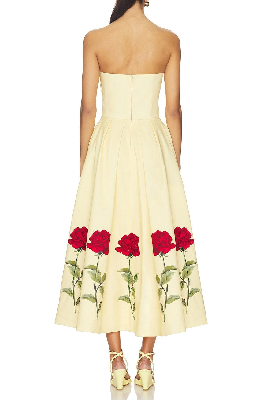 leona Satin Floral print Off-Shoulder Midi Dress