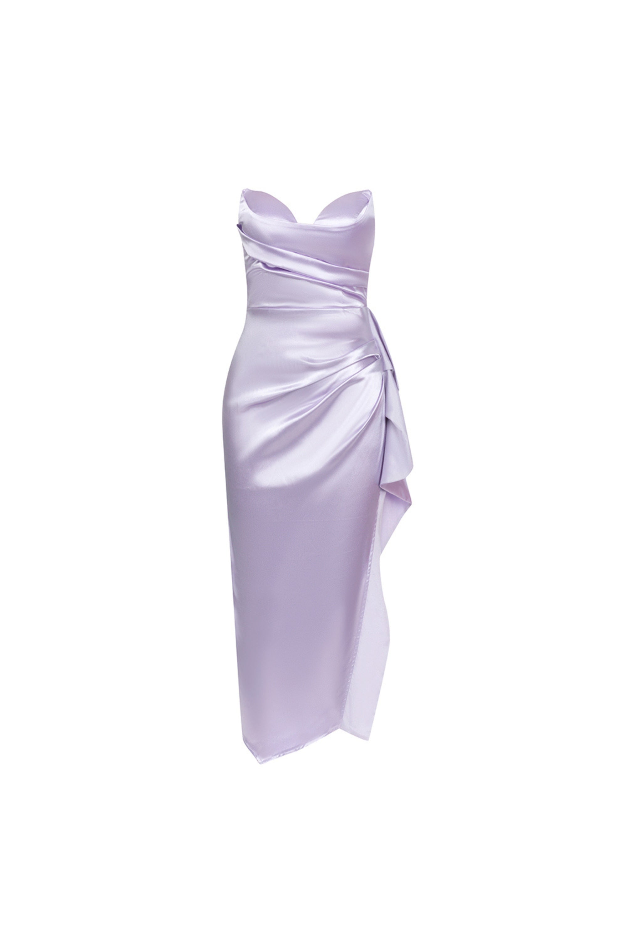 Strapless Ruffle Midi Dress In Purple