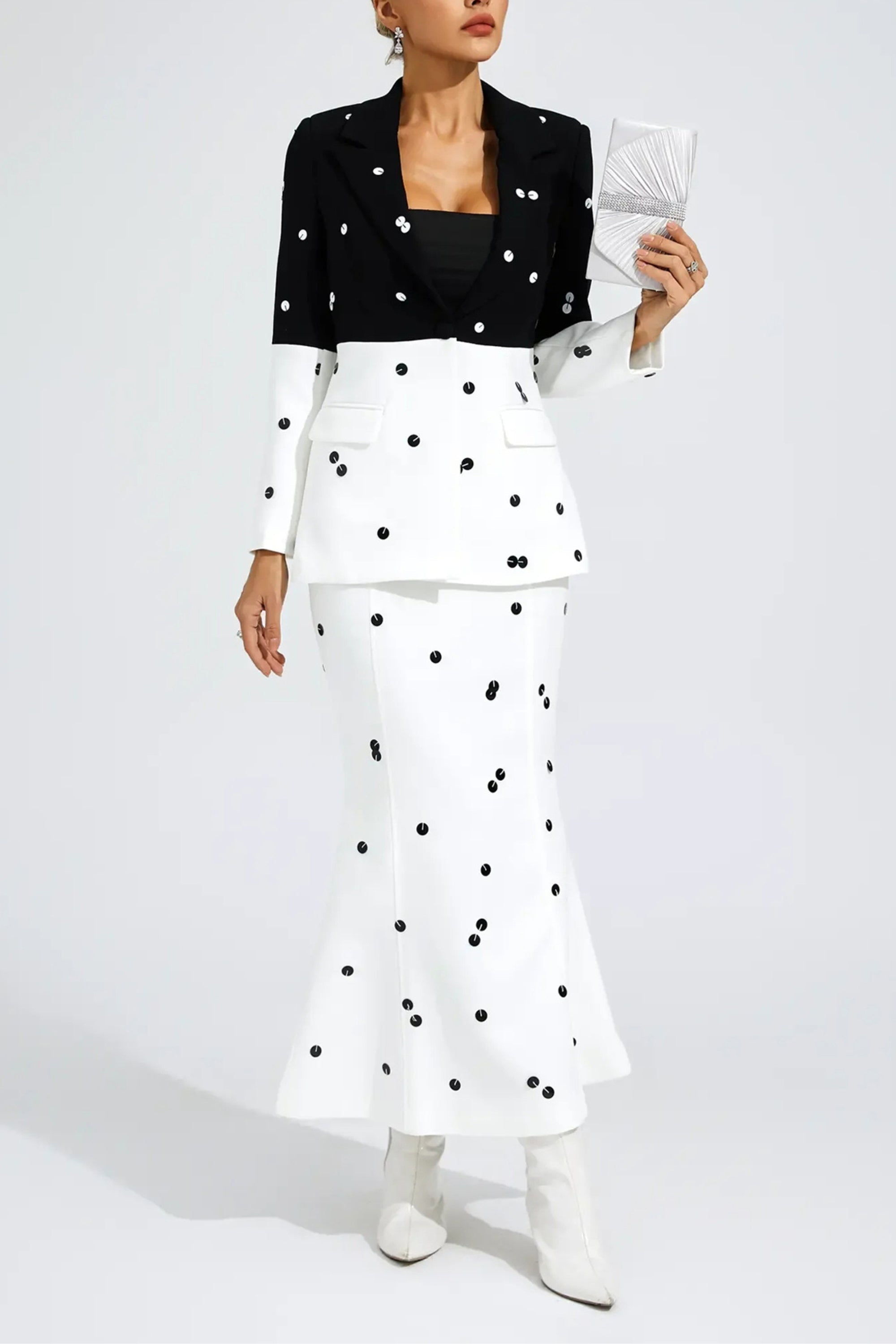 Flowering Girl Women Long Sleeve Sequin Two Piece Midi Set