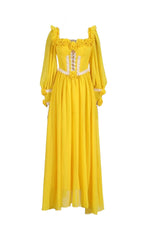 Flowering Girl Women Chiffon 3D Flower Long Sleeve Midi Dress in yellow