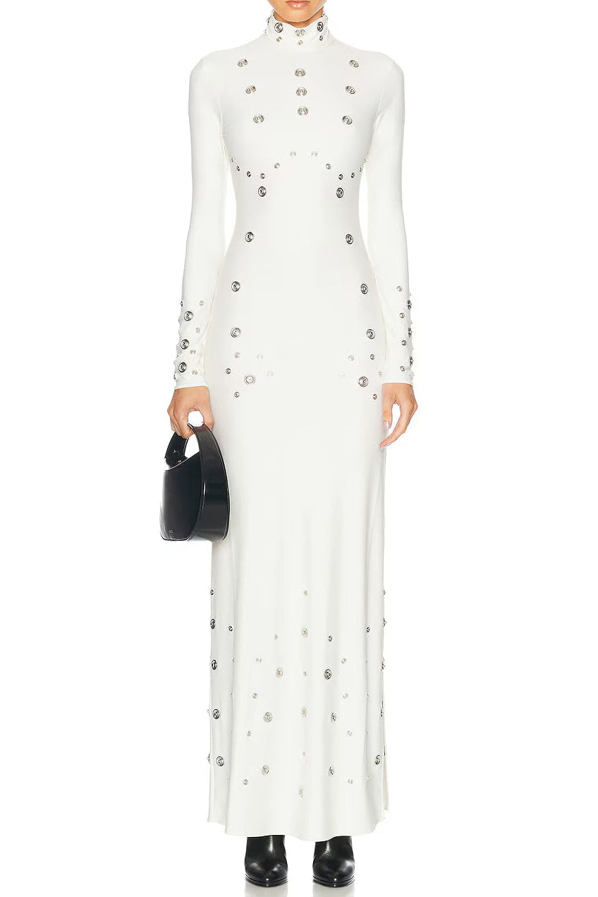 Clara Embellished Stretch-Jersey Maxi Dress In White