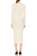 Caroline Asymmetric Knit Midi Dress In Beige