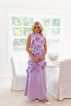 Flowering Girl Women Annona Purple Flower Embellished Maxi Dress