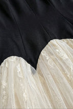 Leona Black-White Two-Tone Rhinestone Neck Tulle Maxi Dress