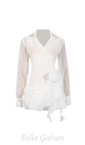 Flowering Girl Women flower ruffle ribbon mini dress in white