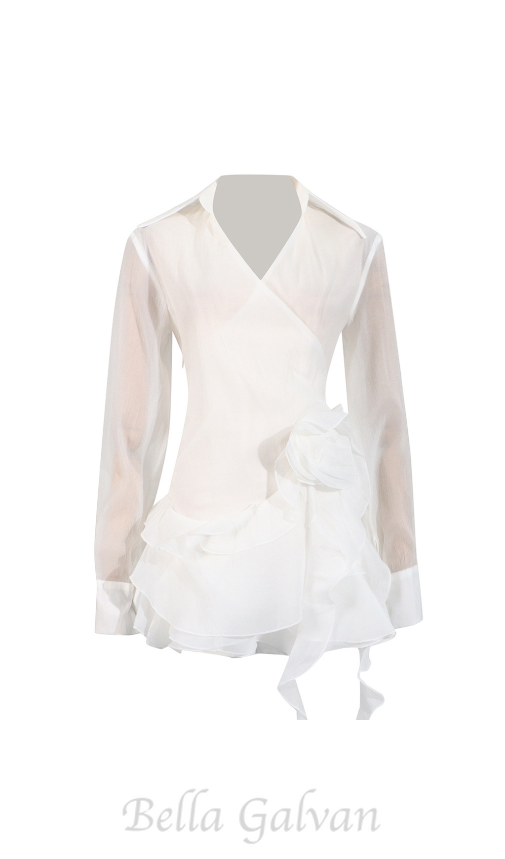 Flowering Girl Women flower ruffle ribbon mini dress in white
