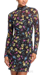 Flowering Girl Women Puckered Lace mini Dress in Black Multi