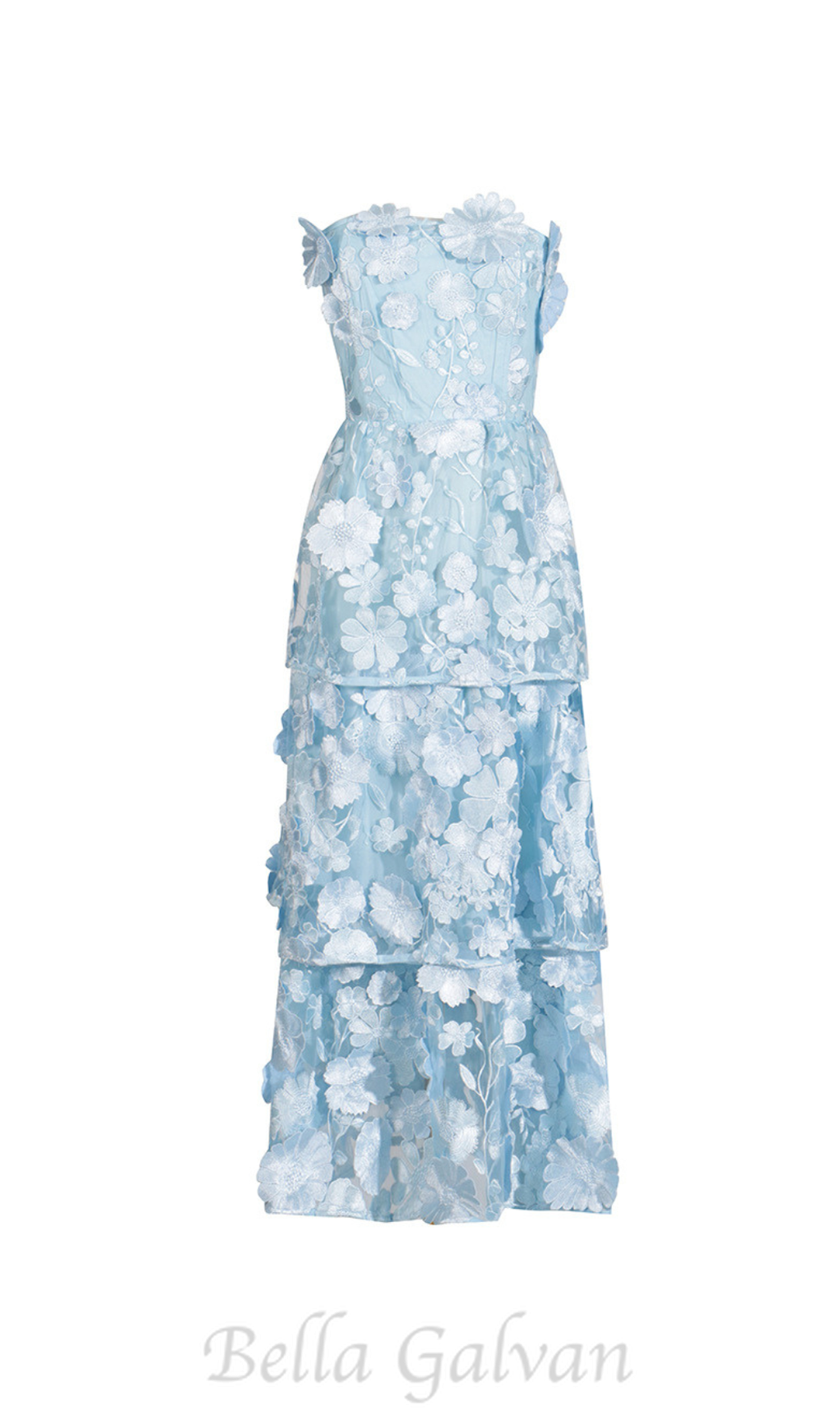 Flowering Girl Women Selene 3D flower Tiered Maxi Dress In Blue