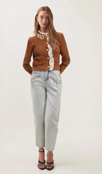 Flowering Girl Women Elisabetta brown embellished ruffled knit cardigan
