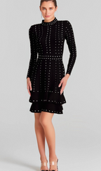 Flowering Girl Women Fabienne black embellished ruffled knitted mini dress