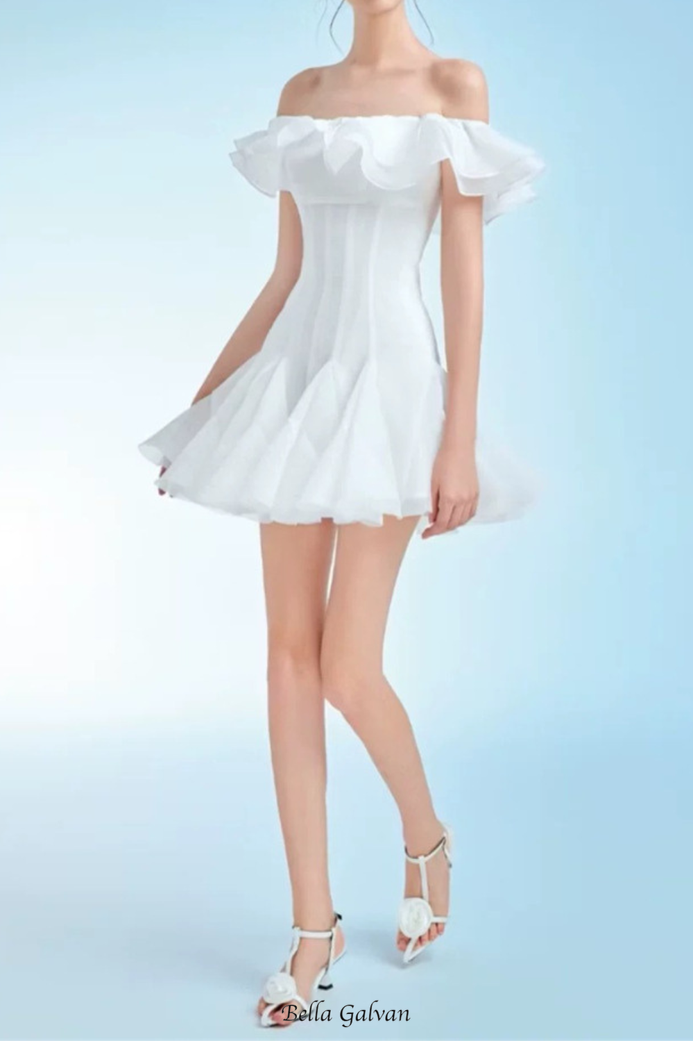 Flowering Girl Women stephanie off-shoulder ruffle trim mini dress in white