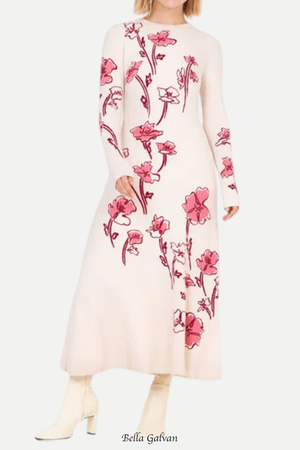 Flowering Girl Women odette stretch knit maxi dress in ecru multi
