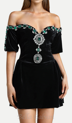 Flowering Girl Women Crystal embellished strapless mini dress in black