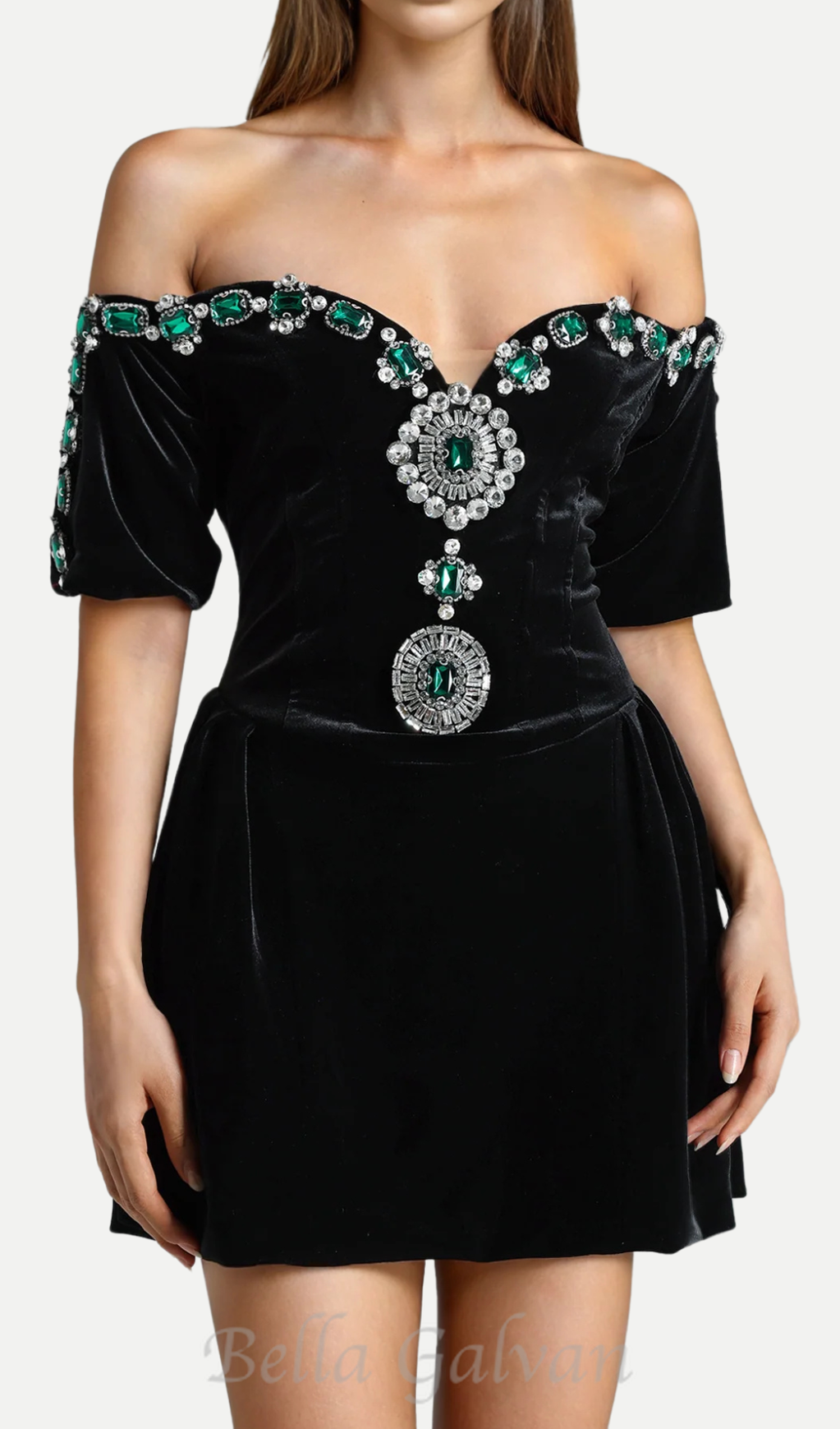 Flowering Girl Women Crystal embellished strapless mini dress in black