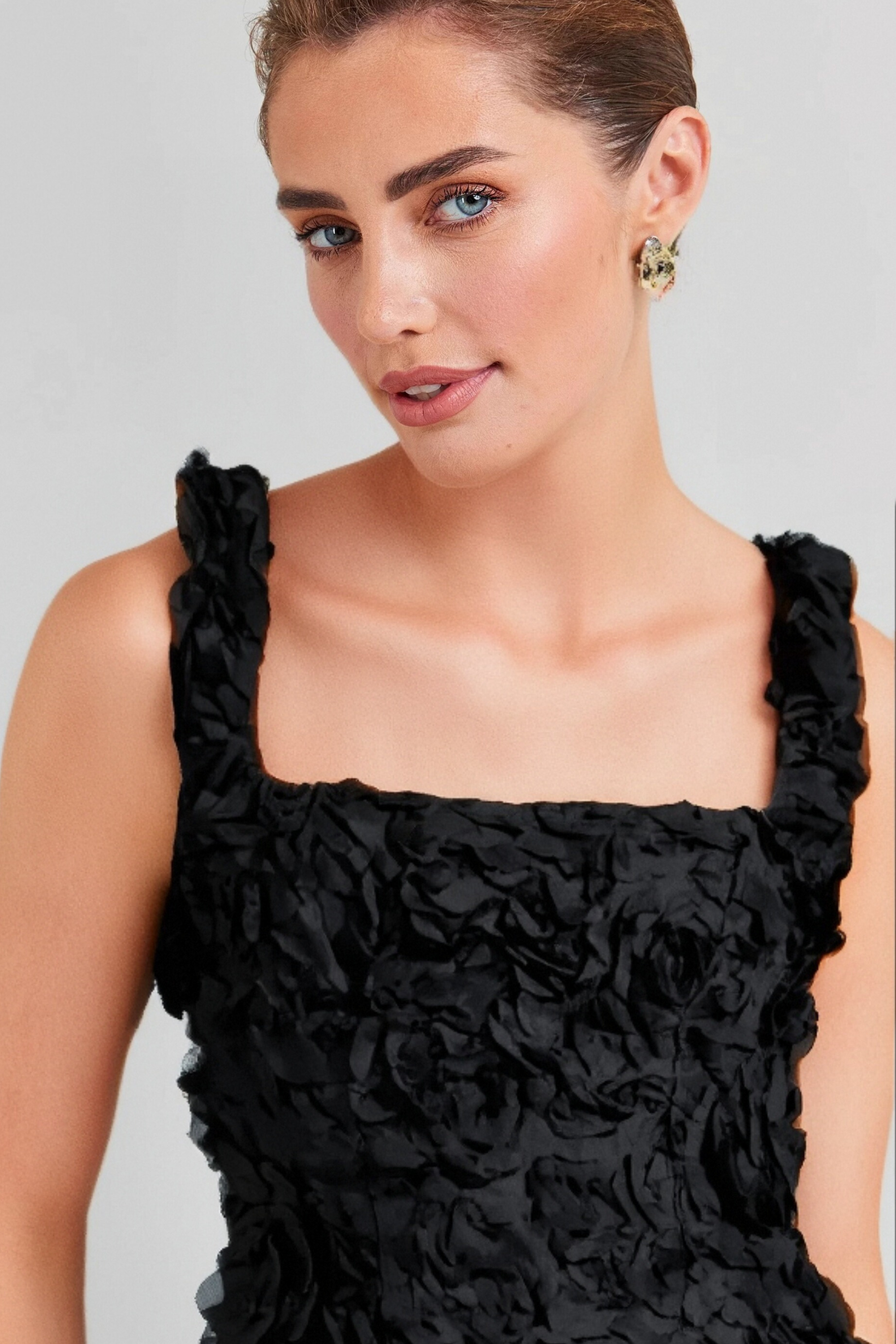 Flowering Girl Women Black Flower Mini Dress