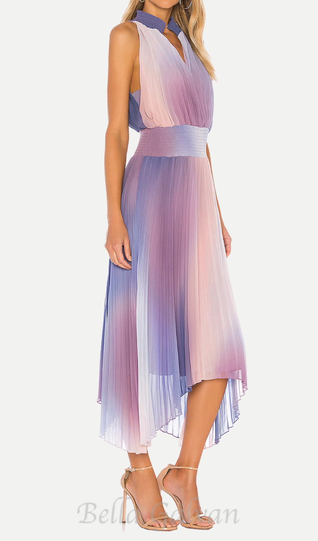 Flowering Girl Women halter neck pleated midi dress in lavender tie dye