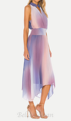 Flowering Girl Women halter neck pleated midi dress in lavender tie dye