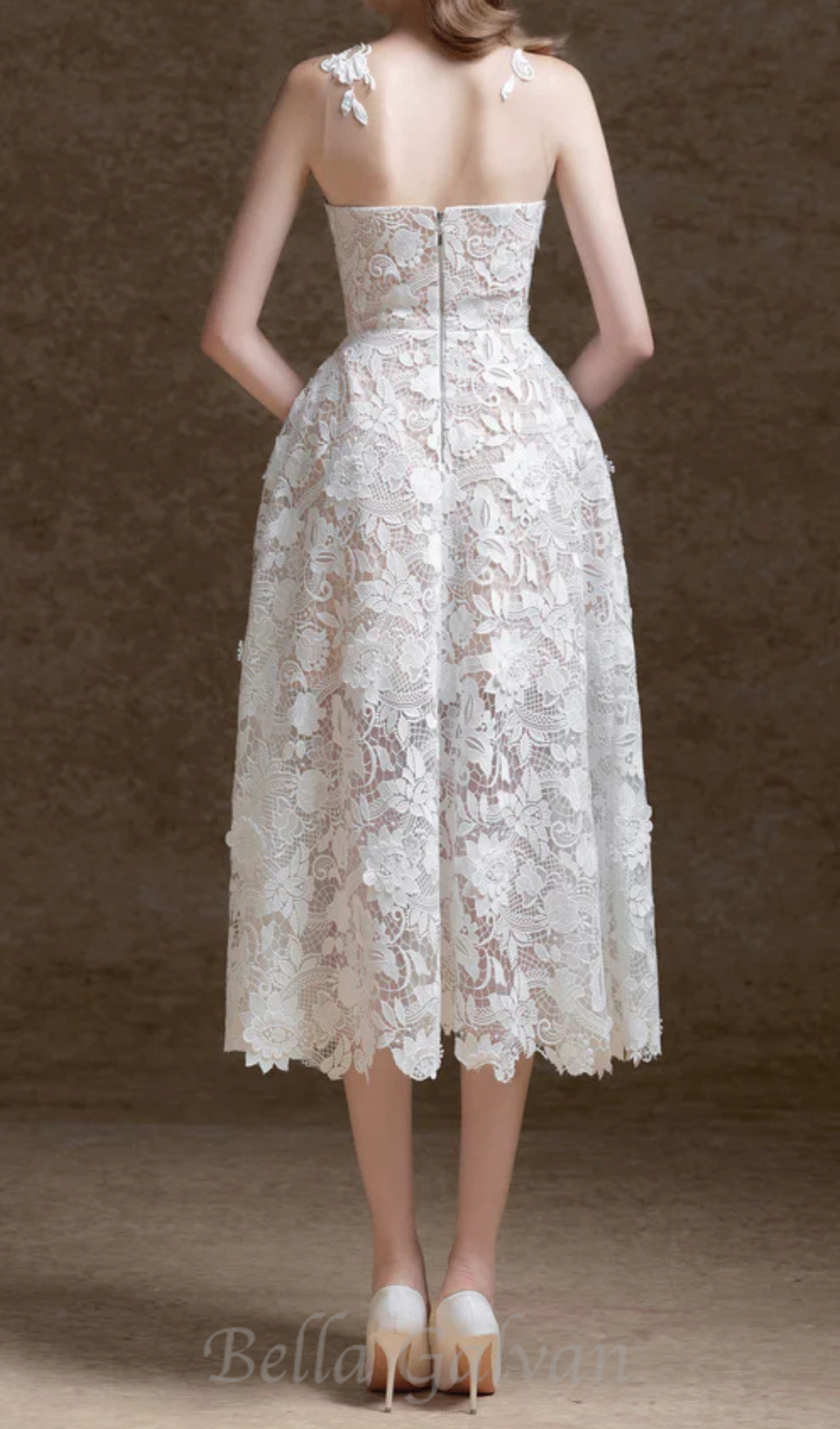 Flowering Girl Women erica floral lace midi dress in white