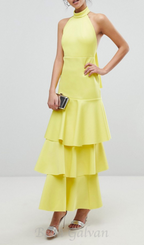 Flowering Girl Women samantha layered off-shoulder midi dress in yellow