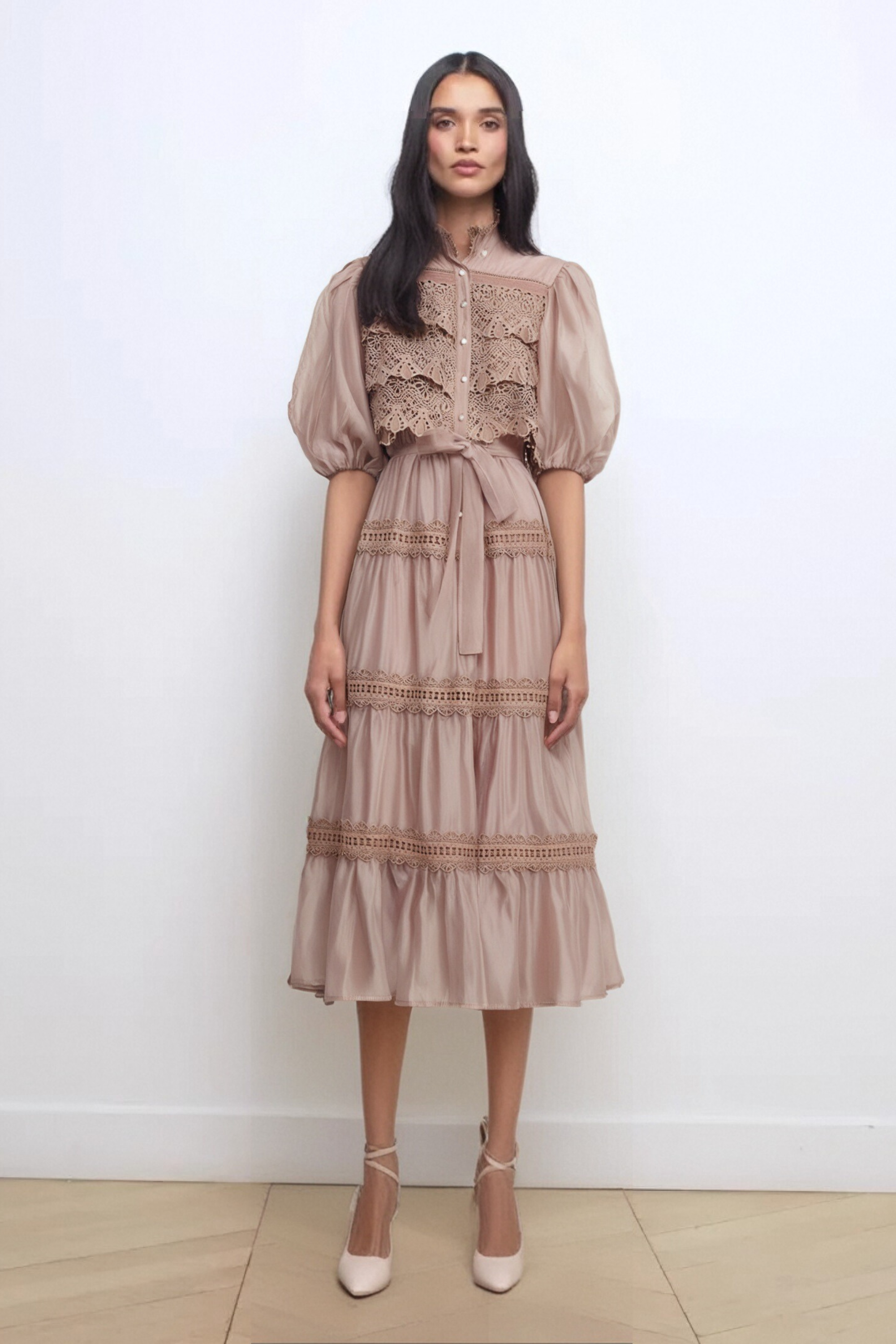 Flowering Girl Women Inès Lace Cut-Out Tiered Midi Dress