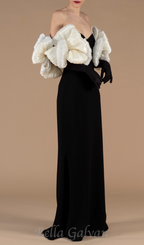 Flowering Girl Women bowknot floral-shape embellished maxi dress in black